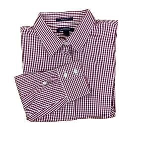 💰Lands End Red Check No Iron Supima Cotton Popover Dress Shirt - Size 18